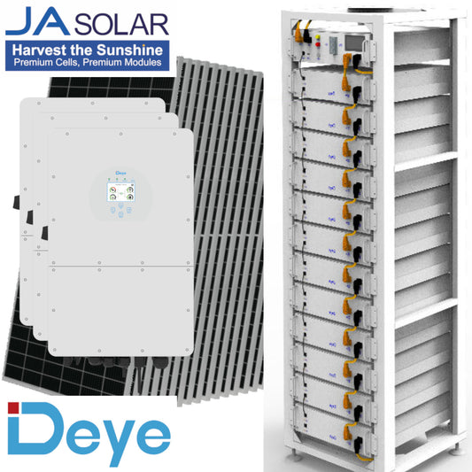Kit hibrid prosumator cu sistem stocare, 60 kWp / 60 kWh, Deye, JA Solar, trifazat