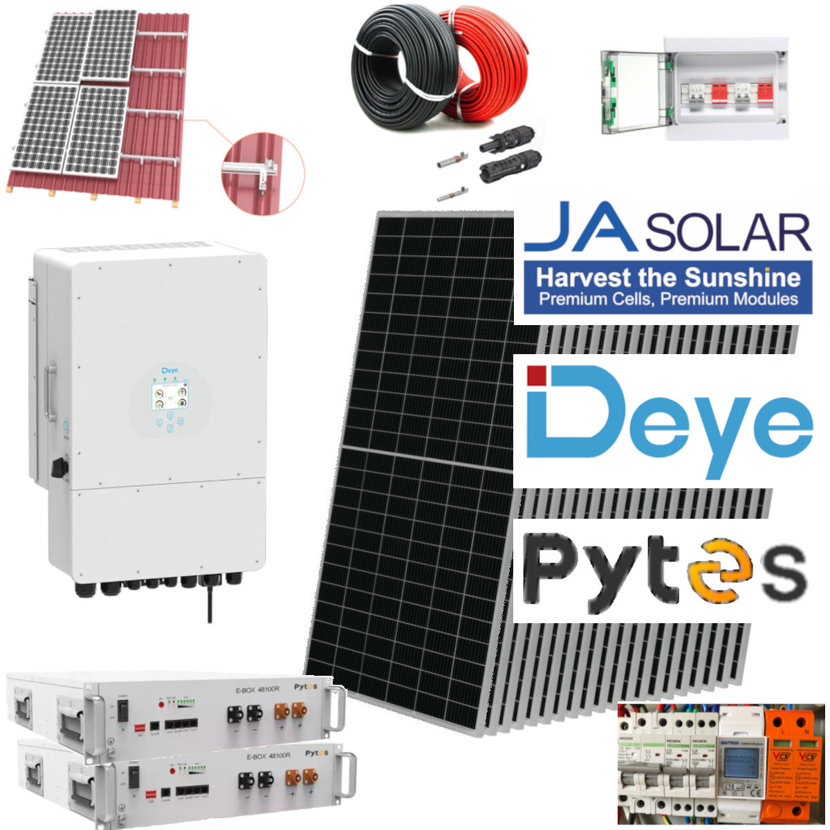 Kit complet 10 kWp, Deye hibrid, stocare, trifazat, tigla metalica
