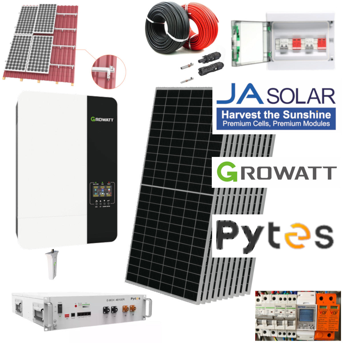 Kit complet 3 kWp, Growatt hibrid, stocare, monofazat, tigla metalica