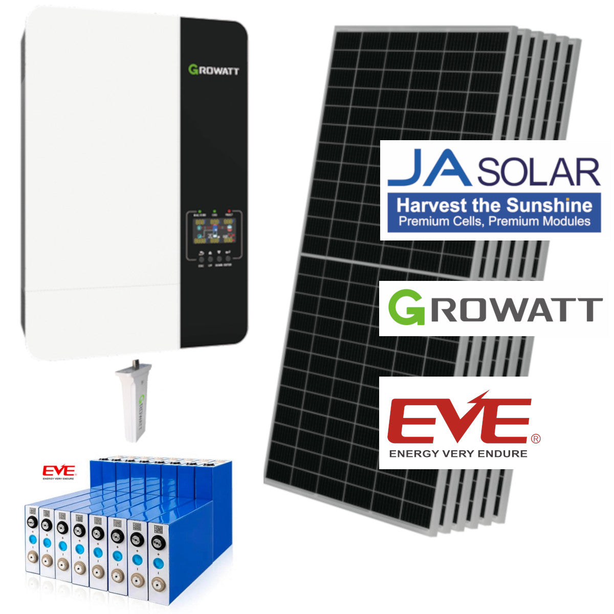 Kit hibrid cu sistem stocare, 3 kWp / 5 kWh, Growatt, JA Solar, monofazat