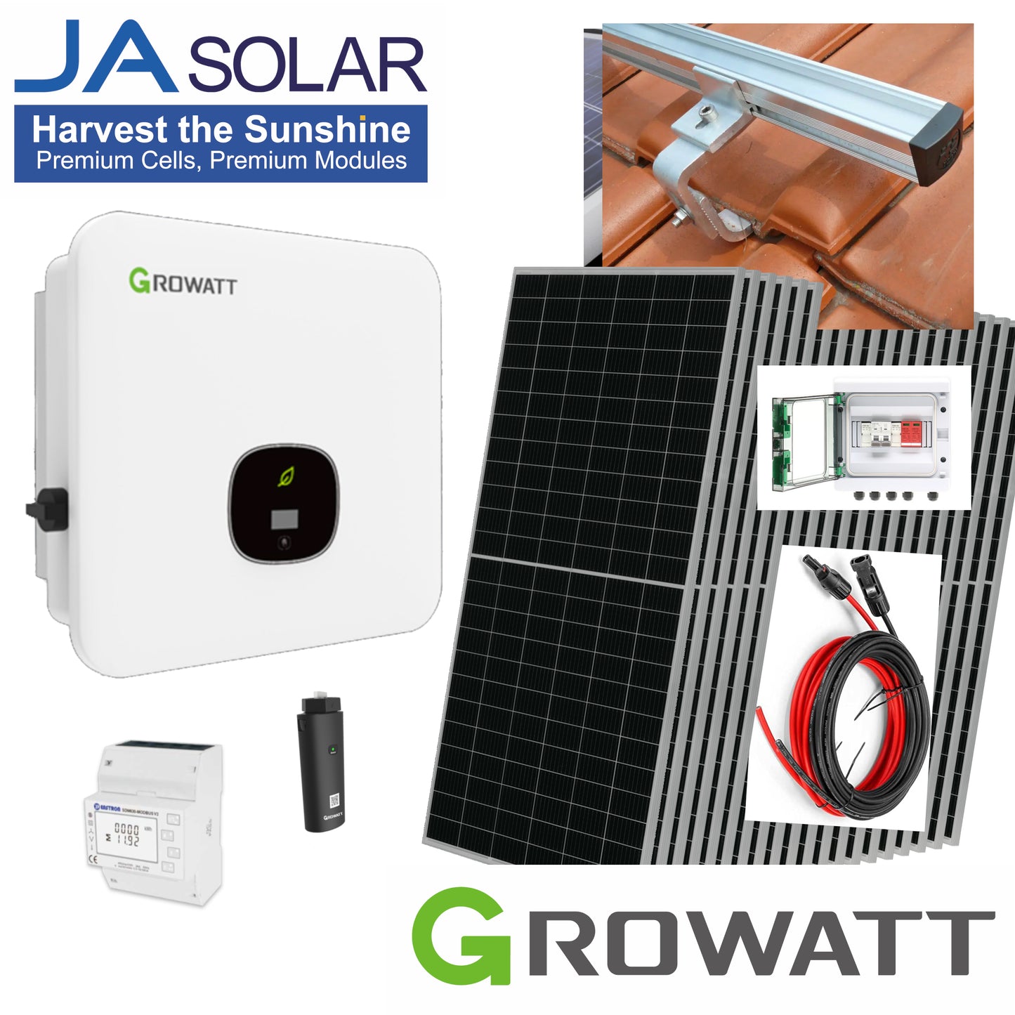 Повний комплект 10 кВтp, Growatt мережевий, трифазний, керамічна плитка