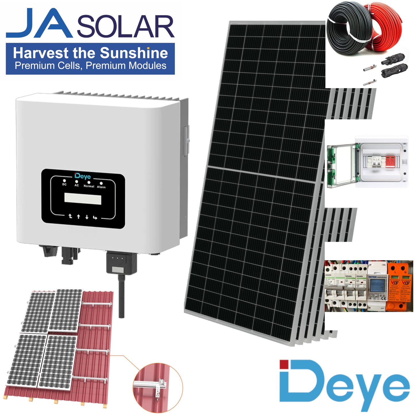 Kit complet 3 kWp, Deye on-grid, monofazat, tigla metalica