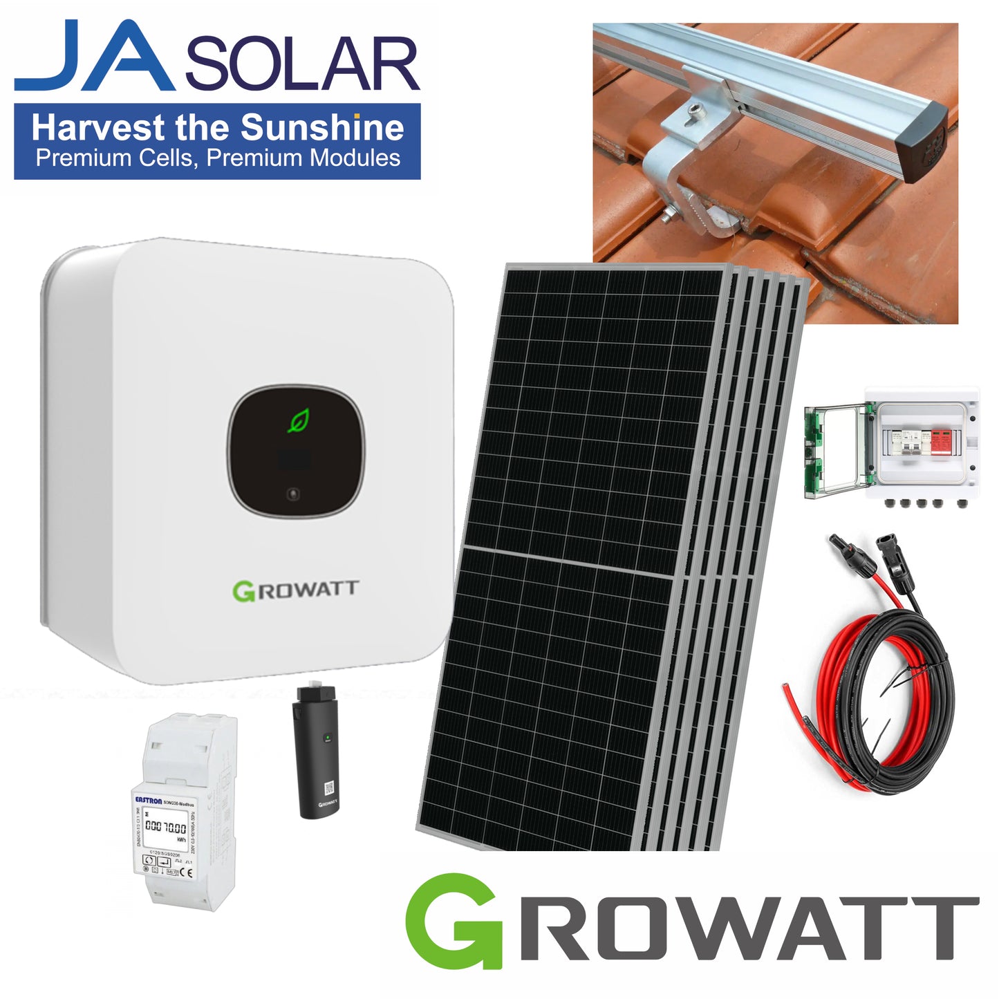 Kit complet 3 kWp, Growatt on-grid, monofazat, tigla ceramica