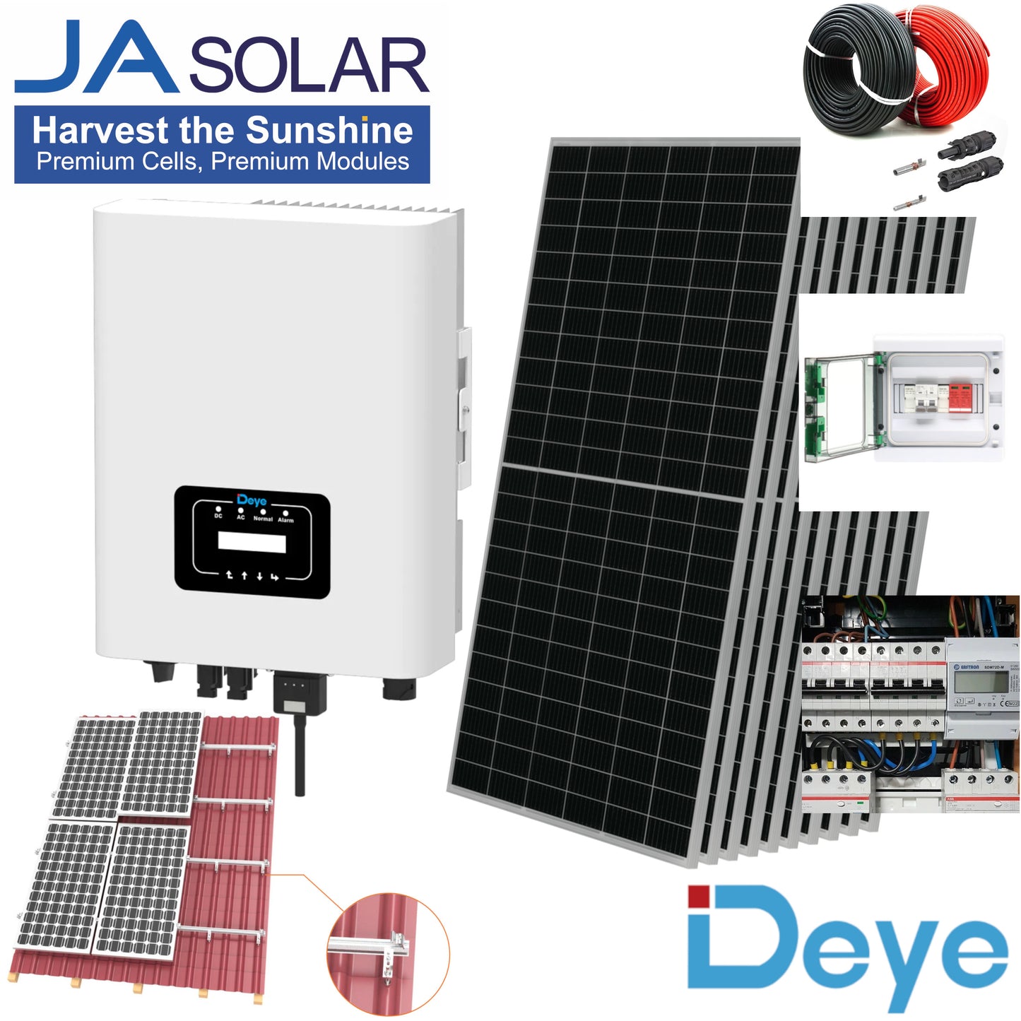 Kit complet 5 kWp, Deye on-grid, trifazat, tigla metalica