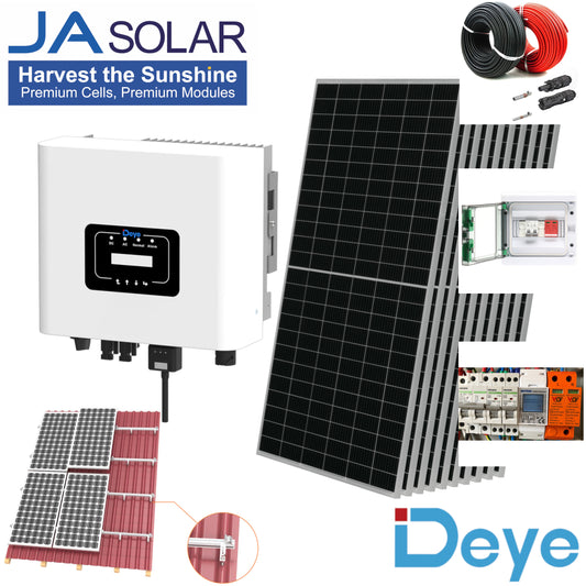 Kit complet 5 kWp, Deye on-grid, monofazat, tigla metalica