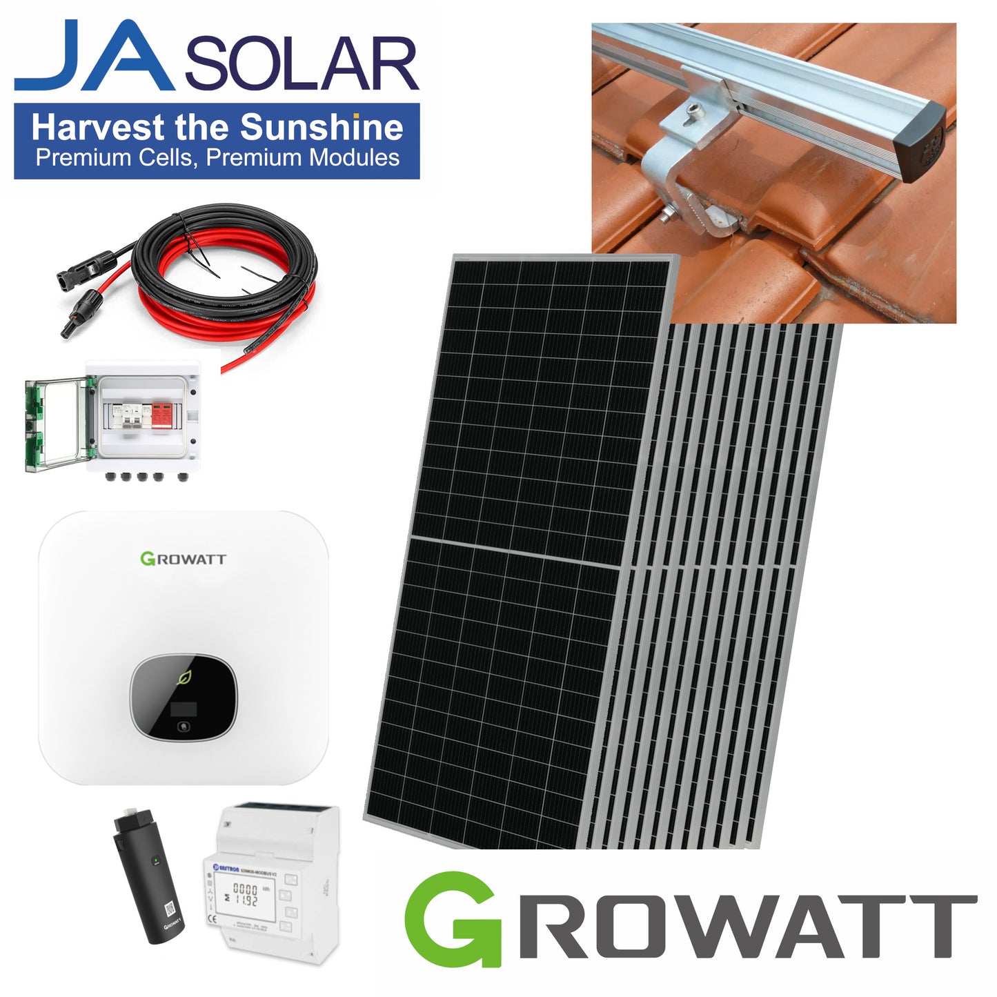 Kit complet 5 kWp, Growatt on-grid, monofazat, tigla ceramica