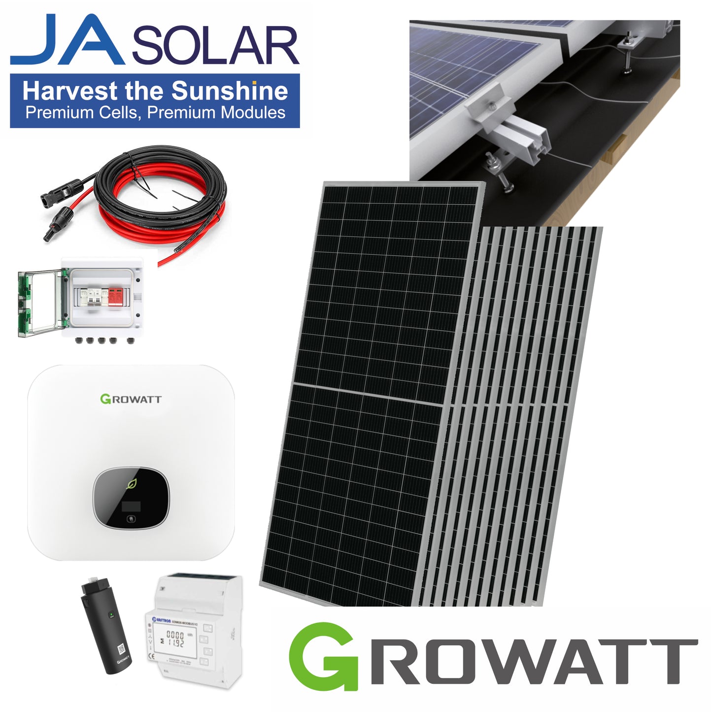 Kit complet 5 kWp, Growatt on-grid, monofazat, tigla metalica