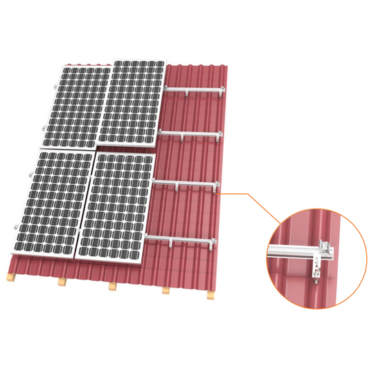 Structura prindere 1 x 2 panouri (2300 mm lungime), montate orizontal pe tigla metalica