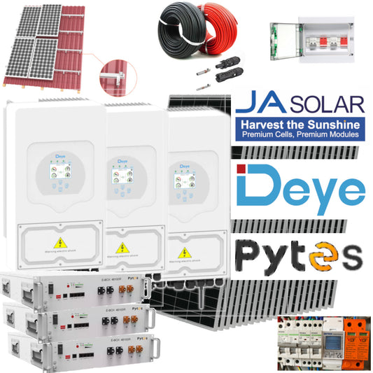 Kit complet 15 kWp, Deye hibrid, stocare, trifazat, tigla metalica