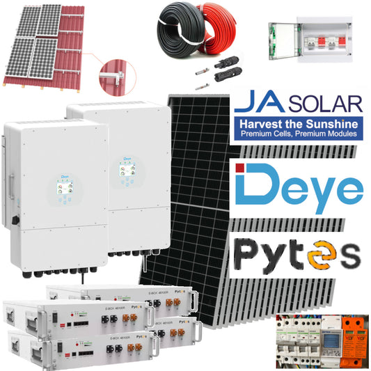 Kit complet 20 kWp, Deye hibrid, stocare, trifazat, tigla metalica